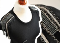 DENIM awangardowa bluzka ŁAŃCUSZKI frędzle EMO GOTH slim 36/38