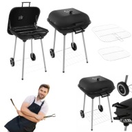 Grill Węglowy z Pokrywą Ogrodowy Duży Ruszt Przenośny Stabilny Półka Uchwyt
