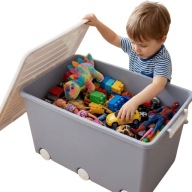 POJEMNIK NA ZABAWKI SKRZYNIA NA KÓŁKACH PUDEŁKO SZARY ORGANIZER 57x36x29