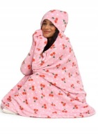 KOC KOCOBLUZA SZLAFROK PONCZO Z KAPTIREM I USZAMI WISIENKI RÓŻOWY