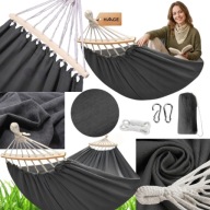 HAMAK OGRODOWY Z DRĄŻKIEM BOHO 150 × 275 CM DO 240 KG – CIEMNY SZARY