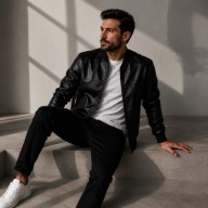 Kurtka Męska Leather Look Premium Old Money Bomber Casual Czarna L