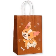 Torebki Papierowe PIESEK 4szt Brązowe Corgi Prezentowa z Uchwytem Torba