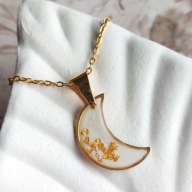 Zawieszka księżyc z łańcuszkiem, biało-złota, prezent na Święta
