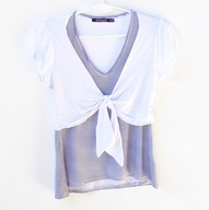 Bluzka DAMSKA z wiązaniem BIAŁA w prążki MODNA Paski WISKOZA roz. S A1586