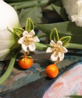 KOLCZYKI KWIATY NOCY POMARAŃCZE EMALIOWANE OWOCE