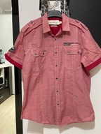 U Koszula turystyka Denim Casual pudrowy róż 2 kieszenie pagony bawełna M