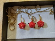 Srebrny komplet z naturalnym koralem 925 pr pozłacany