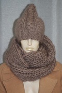 KOMPLET CZAPKA i SZAL RĘKODZIEŁO Mohair cappuccino