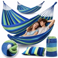 HAMAK OGRODOWY XXL 2 OSOBOWY Z PAŁĄKIEM PODUSZKA + TORBA 290 X 150 CM