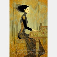 Kobieta grająca na fortepianie złoty obraz płótno 55x80 styl Gustav Klimt