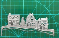 Wykrojnik do papieru scrapbookingu - zimowy krajobraz choinki święta domki