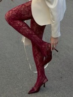 RAJSTOPY 30 DEN AŻUROWE KARMAZYN KWIATOWY WZÓR ANIME POLIESTER ELASTYCZNE