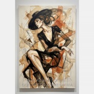 Kobieta w kapeluszu abstrakcja szkic ekspresja obraz na płótnie 55x80 art