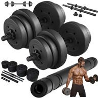 Hantle regulowane bitumiczne z gryfem 20 kg zestaw hantli 2x10 kg sztanga