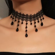 NASZYJNIK KORONKA MAGIA PERŁAMI SZKŁO KOLIA CHOKER SEXY GOTH CZARNA DAMA