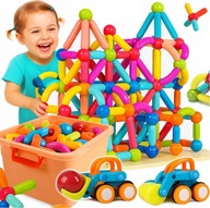 KLOCKI MAGNETYCZNE KONSTRUKCYJNE 128EL PATYCZKI STICKS EDUKACYJNE + KUFEREK