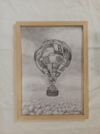 Obraz A3 Balon Kosmiczny | Ręcznie rysowany | Vintage | Sygnowany