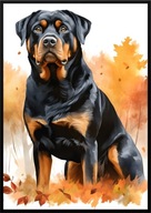A2 59,4x42 PLAKAT OBRAZ PIES ROTTWEILER JESIEŃ AKWARELA LIŚCIE