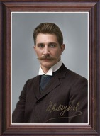 Obraz Ignacy Daszyński portret z podpisem w drewnianej ramie ze szkłem