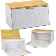 CHLEBAK STALOWY POJEMNIK NA PIECZYWO PREMIUM Z BAMBUSOWĄ POKRYWKĄ DREWNIANĄ