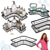 2X PÓŁKA ŁAZIENKOWA WISZĄCA NAROŻNA CZARNA METALOWA BEZ WIERCENIA 26CM