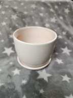 Doniczka ceramiczna z podstawką beżowa 11 cm średnicy używana