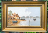 Obraz olejny Erich Demmin "Nabrzeże w Holandii" (1911-1997) notowany