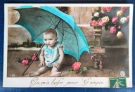 Pocztówka artystyczna humor dzieci obieg samotne dziecko parasol