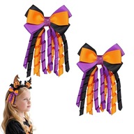 2 Halloween Spinki do Włosów Kręcone Wstążki Czarny, Pomarańczowy, Fiolet