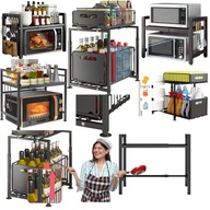 PÓŁKA STOJAK NAD MIKROFALÓWKĘ Z 6 HAKAMI ORGANIZER KUCHENNY CZARNY 38X45X33