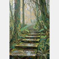Kamienne schody w lesie obraz na płótnie 55x80 mgła abstrakcja styl Klimt