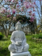 Duży Budda z kwiatem FIGURA BETONOWA, mała doniczka dekoracja ogrodowa 12kg