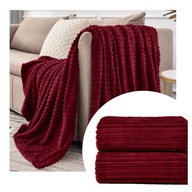 KOC 160X200 BORDOWY MIĘKKI WYTŁACZANE PASY 3D PLED NARZUTA DEKORACYJNA