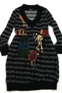 3 CHERRY Dzianina w Paski Obrazki Włóczki Guziczki S/M