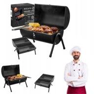 GRILL WĘGLOWY LEKKI SKŁADANY TURYSTYCZNY BECZKA STALOWY DUŻY RUSZT