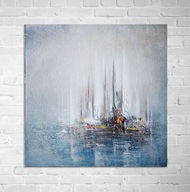 Obraz na płótnie ręcznie malowany akrylami strukruralny abstrakcja 50x50