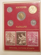 Zestaw Souvenir Vaticano monety znaczki Jan Paweł