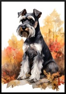 A2 59,4x42 PLAKAT OBRAZ PIES SZNAUCER MINIATUROWY JESIEŃ AKWARELA