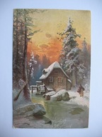 ZAGINIONY ŚWIAT WIECZORNY POWRÓT DO MŁYNA NA SKRAJU LASU przedw. POCZTÓWKA