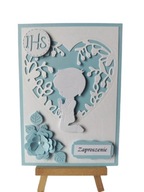 ZAPROSZENIA KOMUNIA CHŁOPIEC W SERCU C6 BŁĘKIT - BIEL