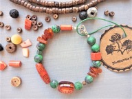 AMBER bransoletka zielony agat mszysty bursztyn bałtycki lawa hematyt drewn