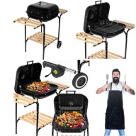 GRILL WĘGLOWY Z POKRYWĄ OGRODOWY DUŻY CHROMOWANY RUSZT PÓŁKI KÓŁKA DMUCHAWA