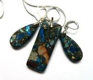 Niebieski jaspis cesarski i srebro, wisiorek i koczyki