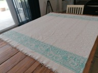 BAWEŁNIANY DUŻY KĄPIELOWY RĘCZNIK BRATKI MONOGRAM FRĘDZLE 135x154