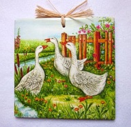 Robótkownia Obrazek kafelek 15x15 Ptak ptaki Gęsi trzy