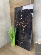 Czarny polerowany gres marmurowy 120x60, złoto-miedziane żyły WYSOKI POŁYSK
