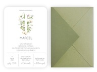 Zaproszenia na komunię KOMUNIJNE minimalistyczne zielone kwiatowe