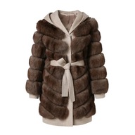 Płaszcz wełniany wełna z futrem z lisa z kapturem podszewką CHESNUT r. S