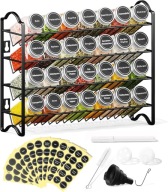REGAŁ NA PRZYPRAWY 28 SŁOIKÓW SZKŁO METAL ETYKIETY ORGANIZER KUCHENNY